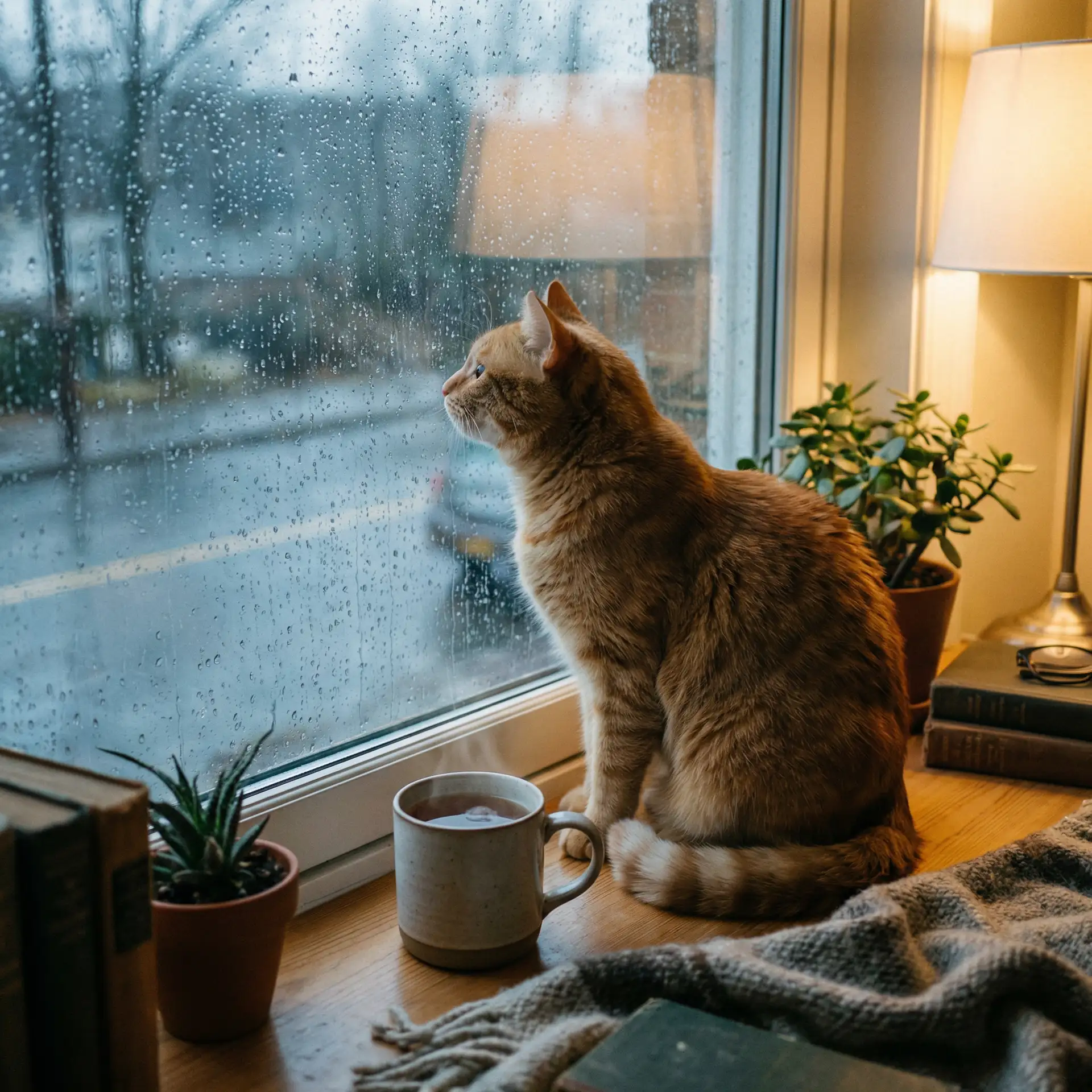 猫咪望着窗外的雨 - 好色 tv